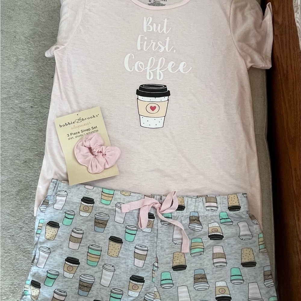 Bobbie Brooks 3 Piece Sleepwear Set Size Medium  For coffee lovers!  New w/ Tags